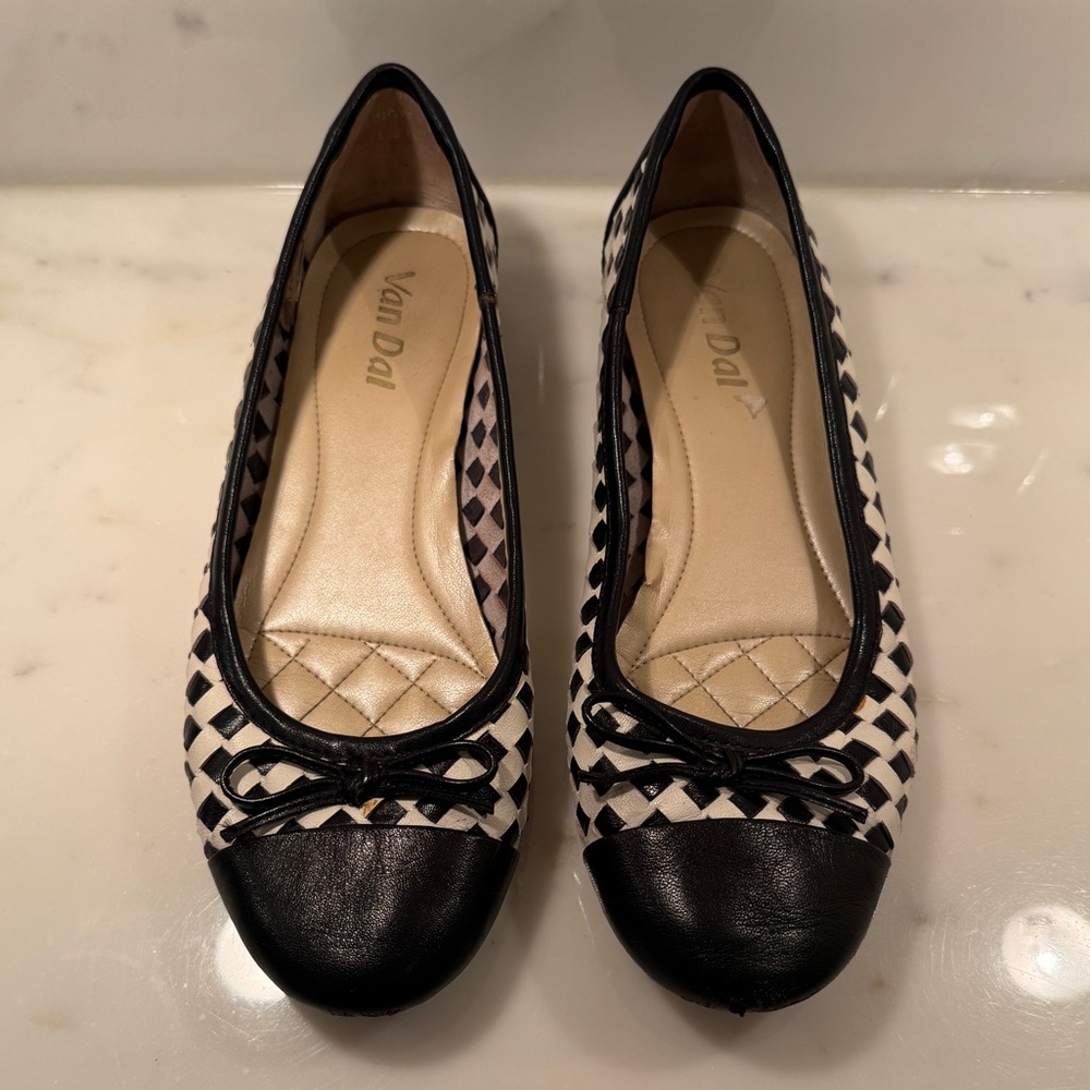 Van Dal Navy Blue and White Checkered Woven Flats